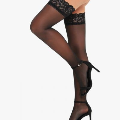 RSLOVE Women's Lace Top Thigh High Sheer Stockings Antiskid Silicone Black